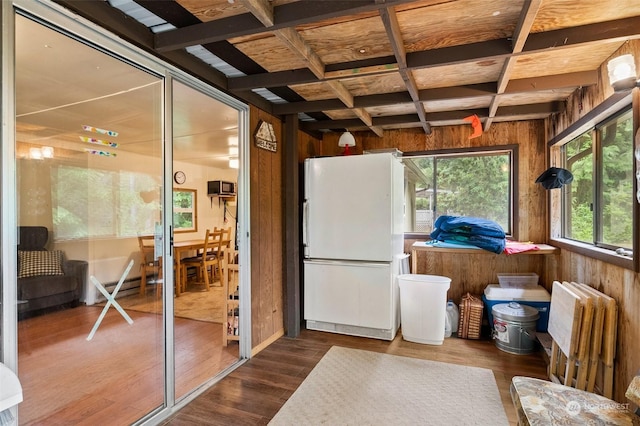 sunroom / solarium with beamed ceiling and coffered ceiling