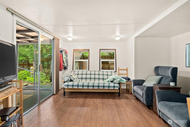 living room featuring a healthy amount of sunlight and hardwood / wood-style flooring