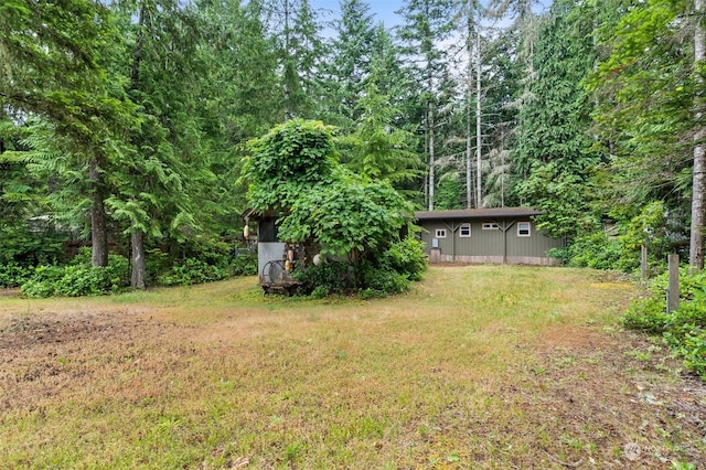 view of yard with an outdoor structure