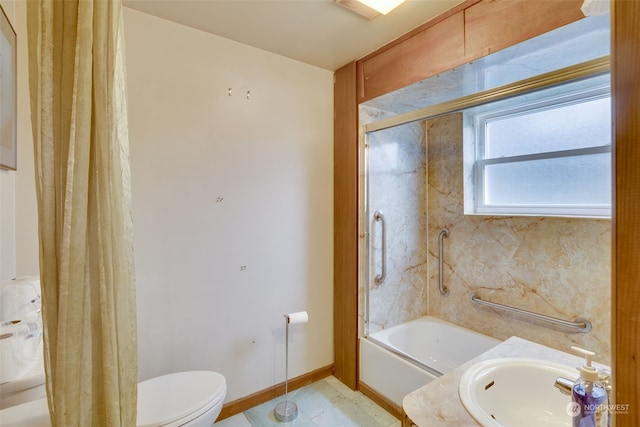 full bathroom with sink, tile flooring, shower / bath combination with curtain, and toilet