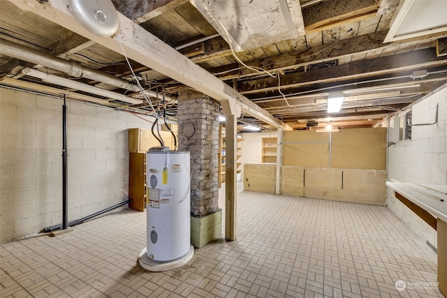 basement with water heater