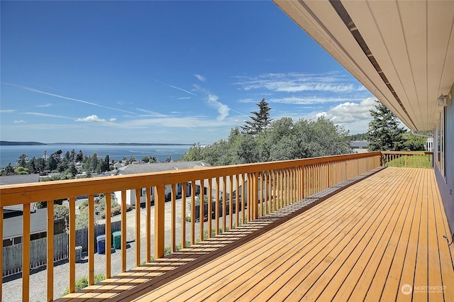 deck featuring a water view