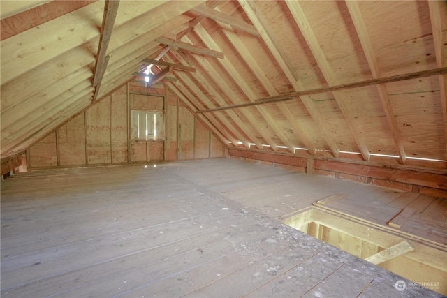 view of unfinished attic