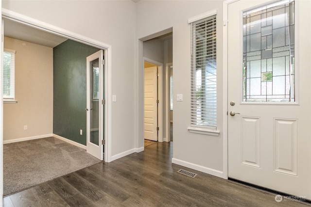 entrance foyer with a healthy amount of sunlight and dark hardwood / wood-style floors