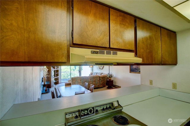 kitchen featuring stove and kitchen peninsula