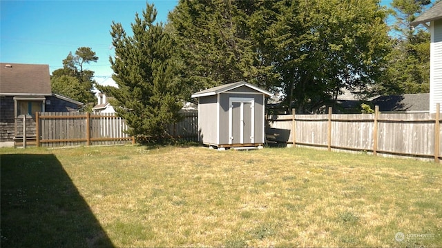 view of yard featuring a shed