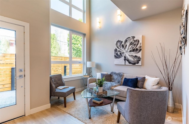 living room with plenty of natural light and light hardwood / wood-style floors