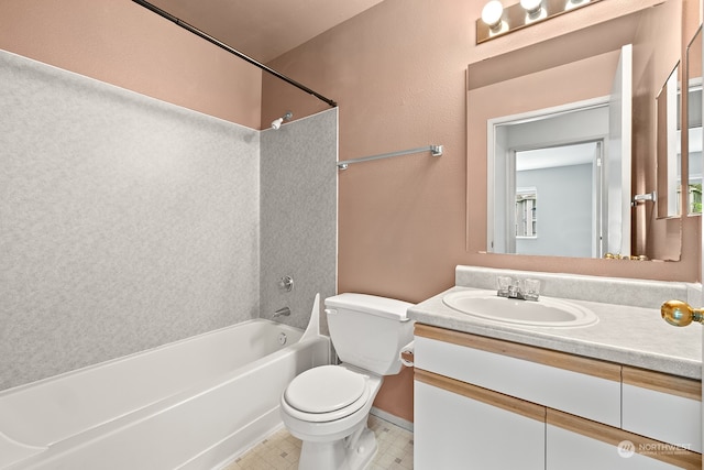 full bathroom with tile patterned floors, vanity, shower / bathtub combination, and toilet