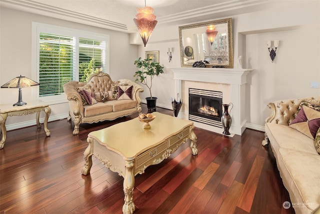 living room featuring dark hardwood / wood-style floors