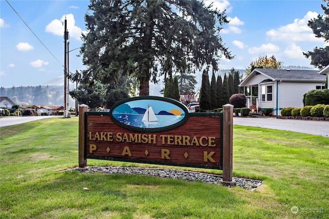 community / neighborhood sign with a lawn