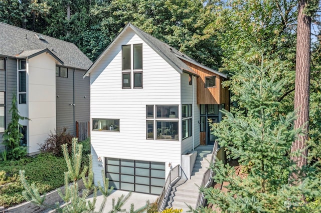 exterior space with a garage