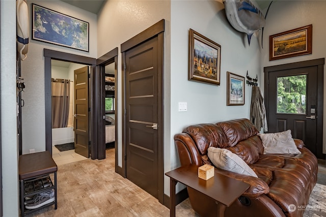 living room with light hardwood / wood-style floors