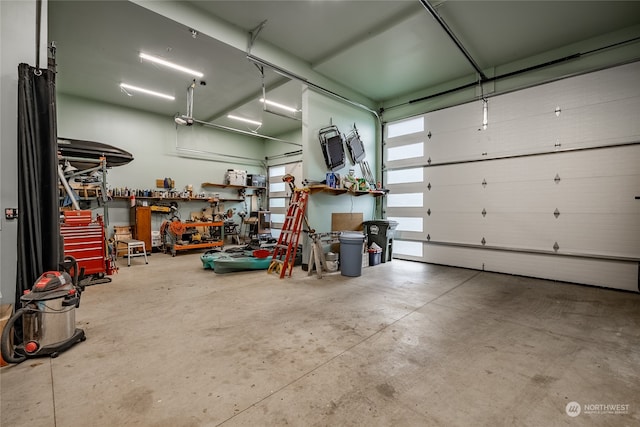 garage featuring a workshop area