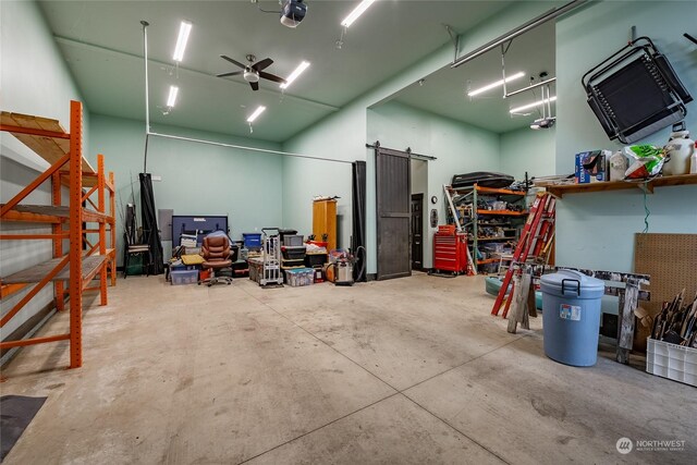 garage featuring ceiling fan