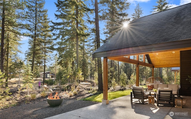 view of patio / terrace with an outdoor hangout area and a gazebo