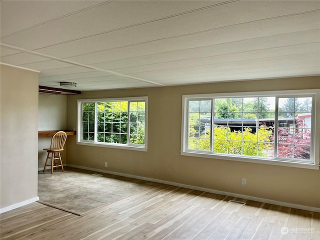 empty room featuring plenty of natural light and light hardwood / wood-style flooring