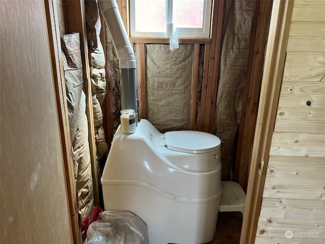 bathroom with wooden walls