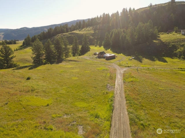 bird's eye view with a mountain view and a rural view