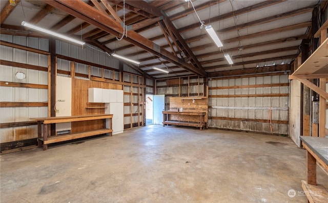 garage with metal wall