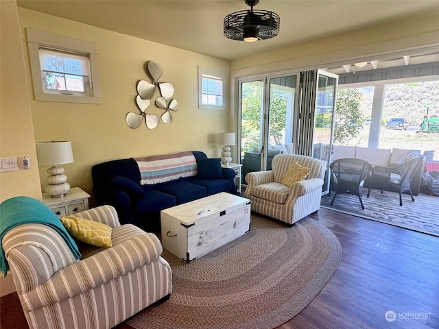 living room with wood-type flooring