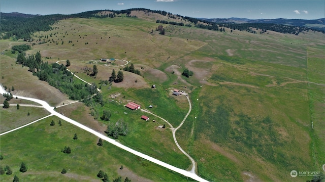 aerial view with a mountain view and a rural view