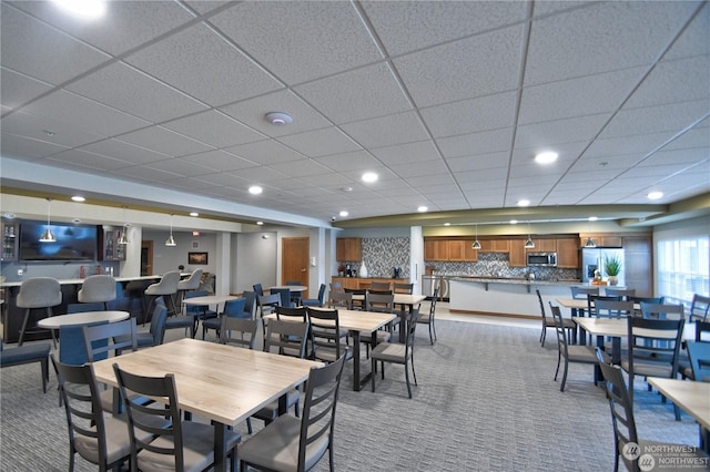 view of carpeted dining room