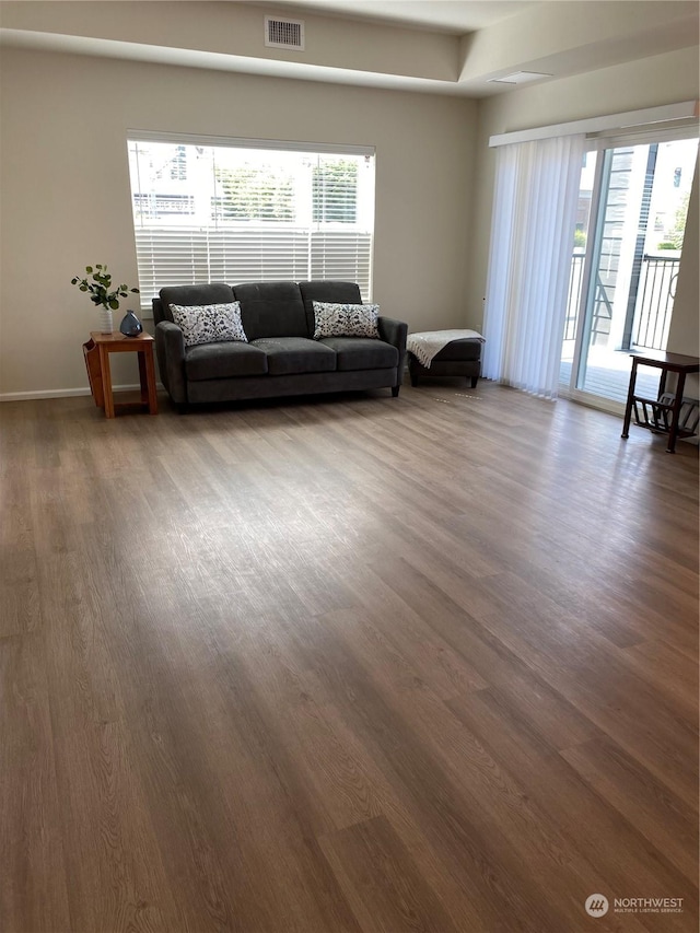 living room with hardwood / wood-style floors and a wealth of natural light