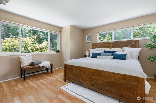 bedroom with light hardwood / wood-style flooring