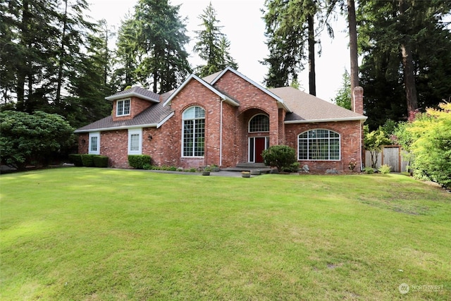 view of front of property with a front lawn