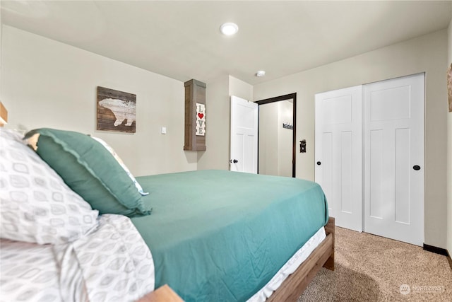 carpeted bedroom featuring a closet