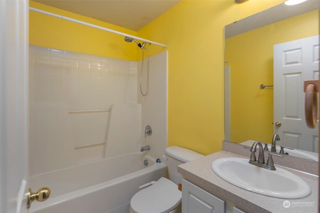 full bath with shower / bath combination, vanity, and toilet