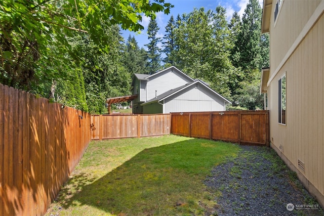 view of yard with a fenced backyard