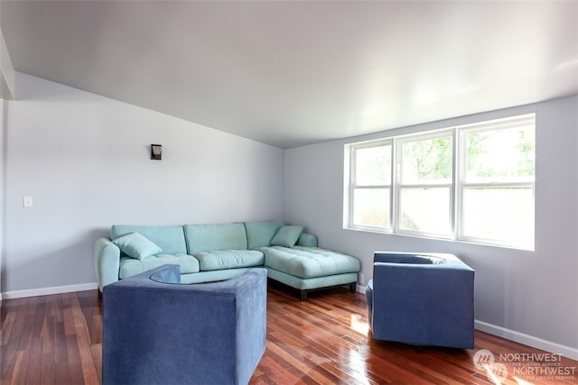 living room featuring dark wood-type flooring