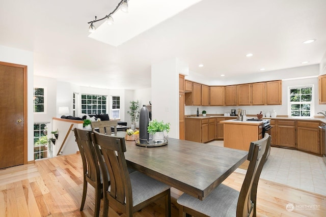 dining space with light hardwood / wood-style flooring