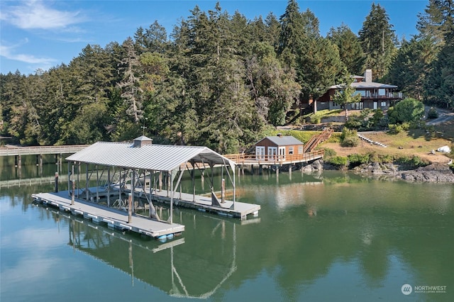 view of dock featuring a water view