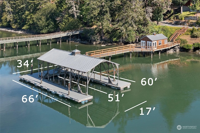 dock area featuring a water view