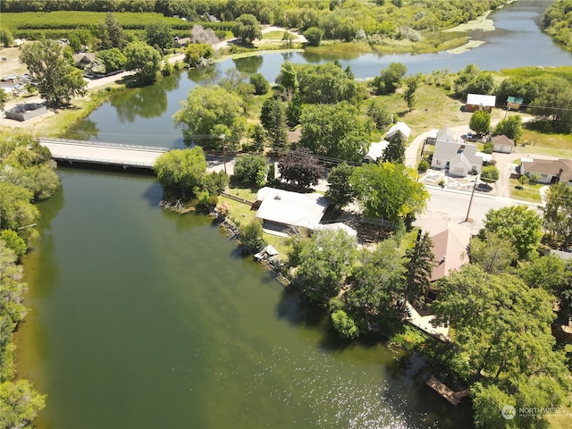 drone / aerial view featuring a water view