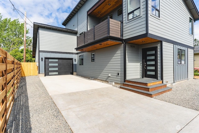 exterior space with a garage