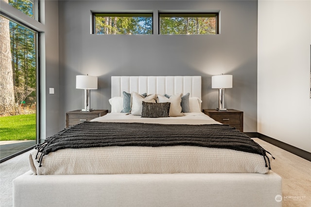 bedroom featuring carpet and access to exterior