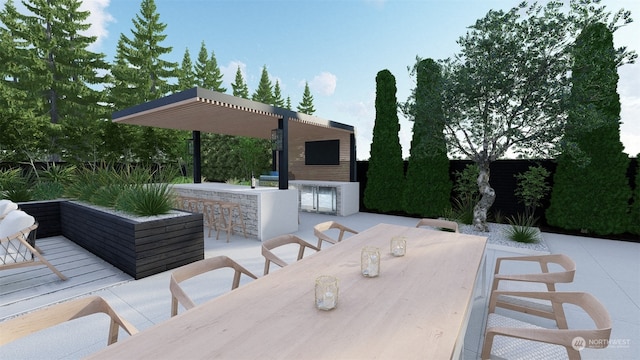 view of patio / terrace with a pergola and an outdoor kitchen