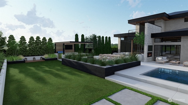 view of yard with a patio area and an outdoor living space