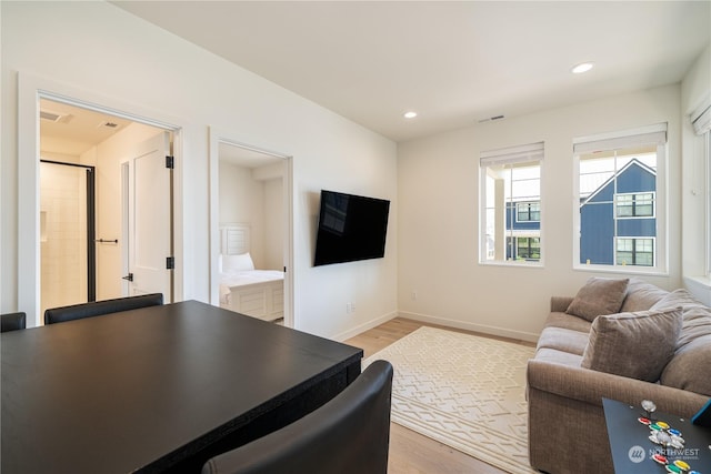 living room featuring light wood-type flooring