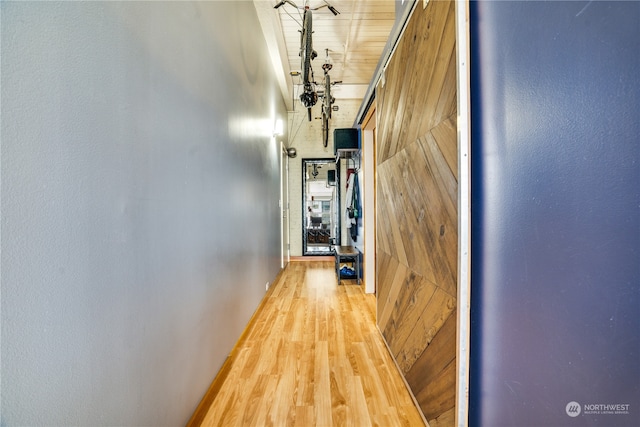 hallway with hardwood / wood-style flooring