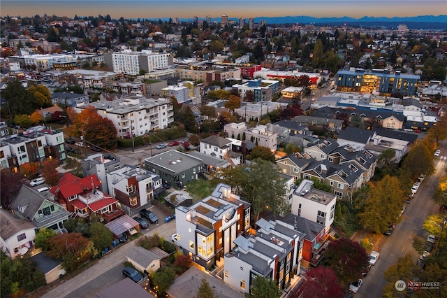 view of aerial view at dusk