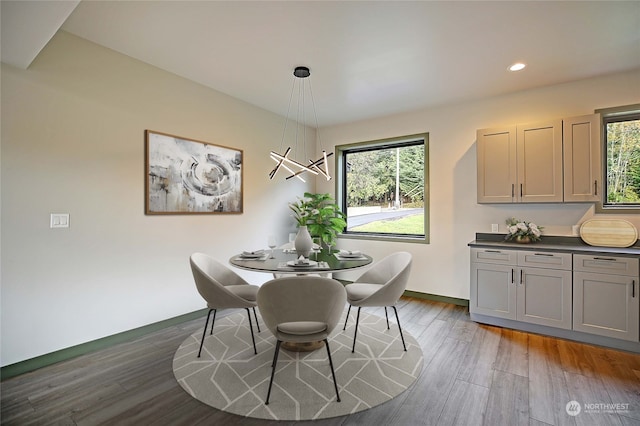 dining area featuring wood-type flooring and a wealth of natural light