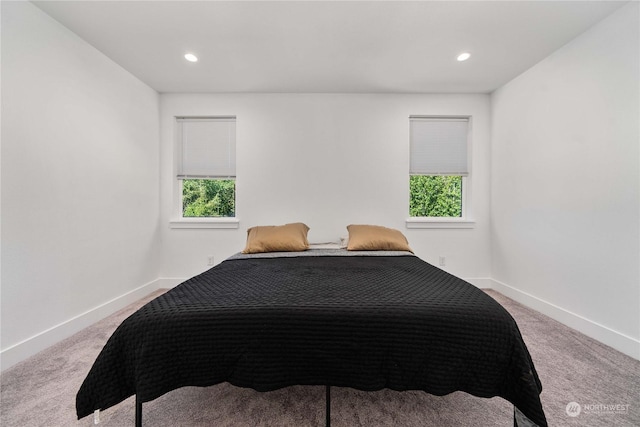 carpeted bedroom with multiple windows