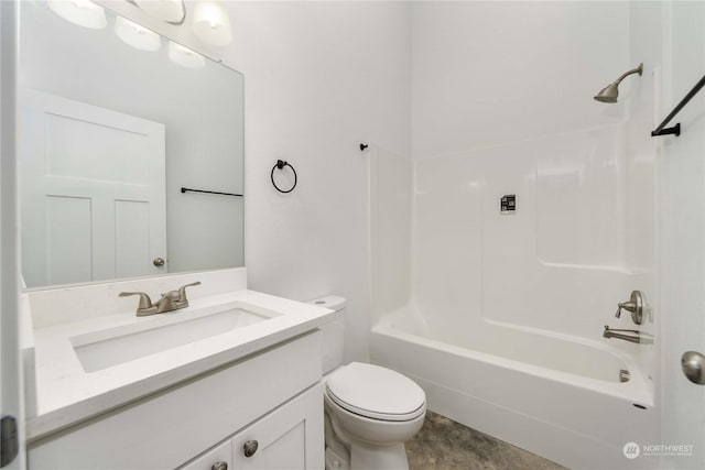 full bathroom featuring toilet, tub / shower combination, and vanity