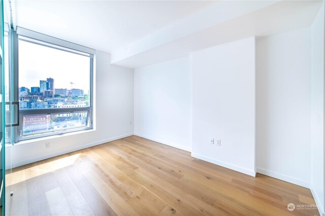 unfurnished room with light wood-type flooring