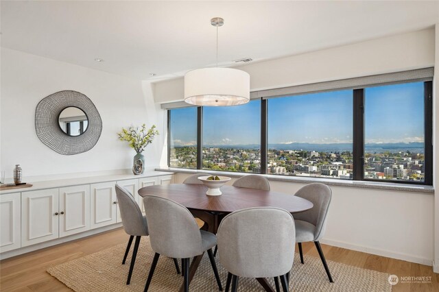 dining area with light hardwood / wood-style flooring