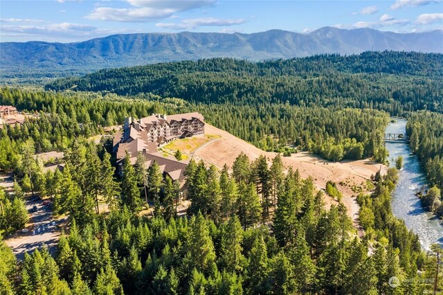 drone / aerial view featuring a mountain view